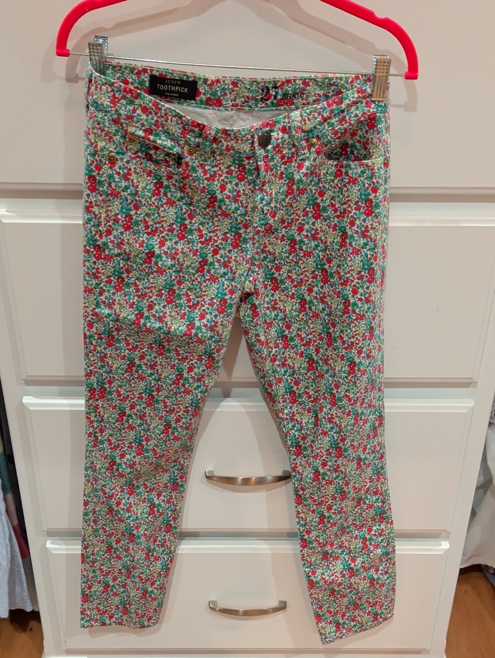 J.Crew Toothpick Floral Red & Green Skinny Ankle Jeans Waist 14.5 In Flat 27in